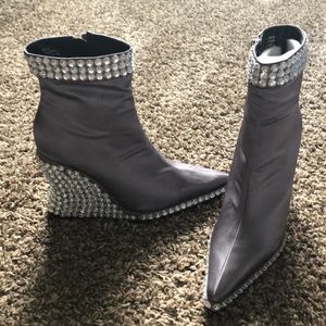 Sequin wedge booties